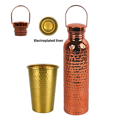 Hammered Electroplated Copper Water Bottle with Handle