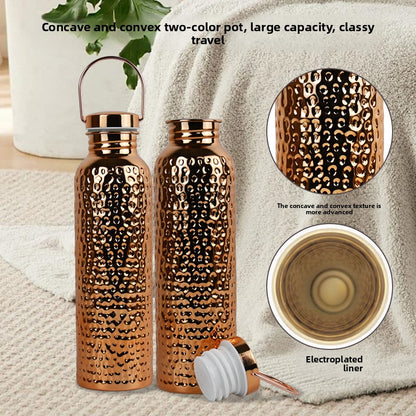 Hammered Electroplated Copper Water Bottle with Handle