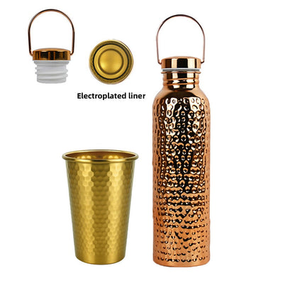 Hammered Electroplated Copper Water Bottle with Handle