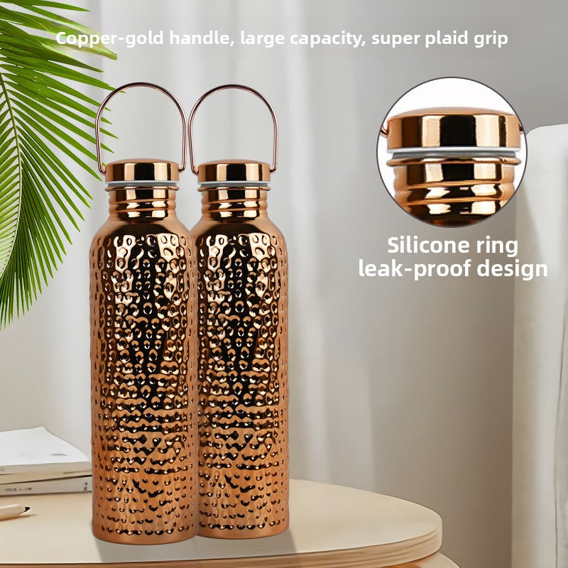 Hammered Electroplated Copper Water Bottle with Handle